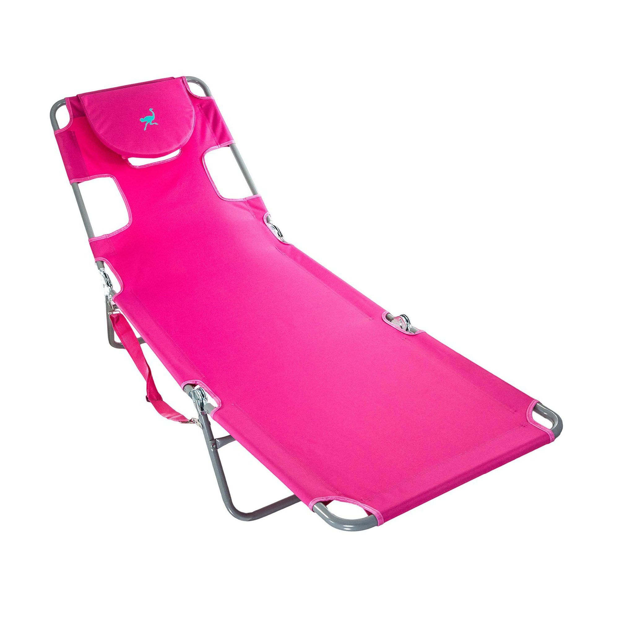 Ostrich Chaise Lounge Folding Sunbathing Poolside and Beach Chair, Pink & Blue