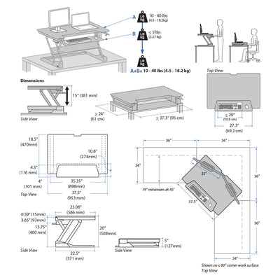 Ergotron WorkFit-TL Adjustable Sit to Stand Standing Desk Workstation Converter