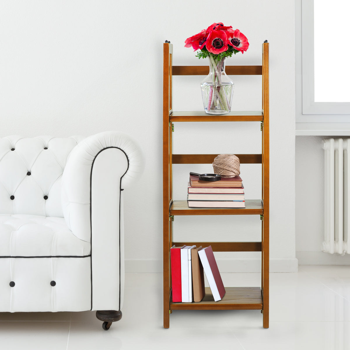 Casual Home 3 Shelf 14 Inch Folding Office Wood Bookcase, Honey Oak (For Parts)
