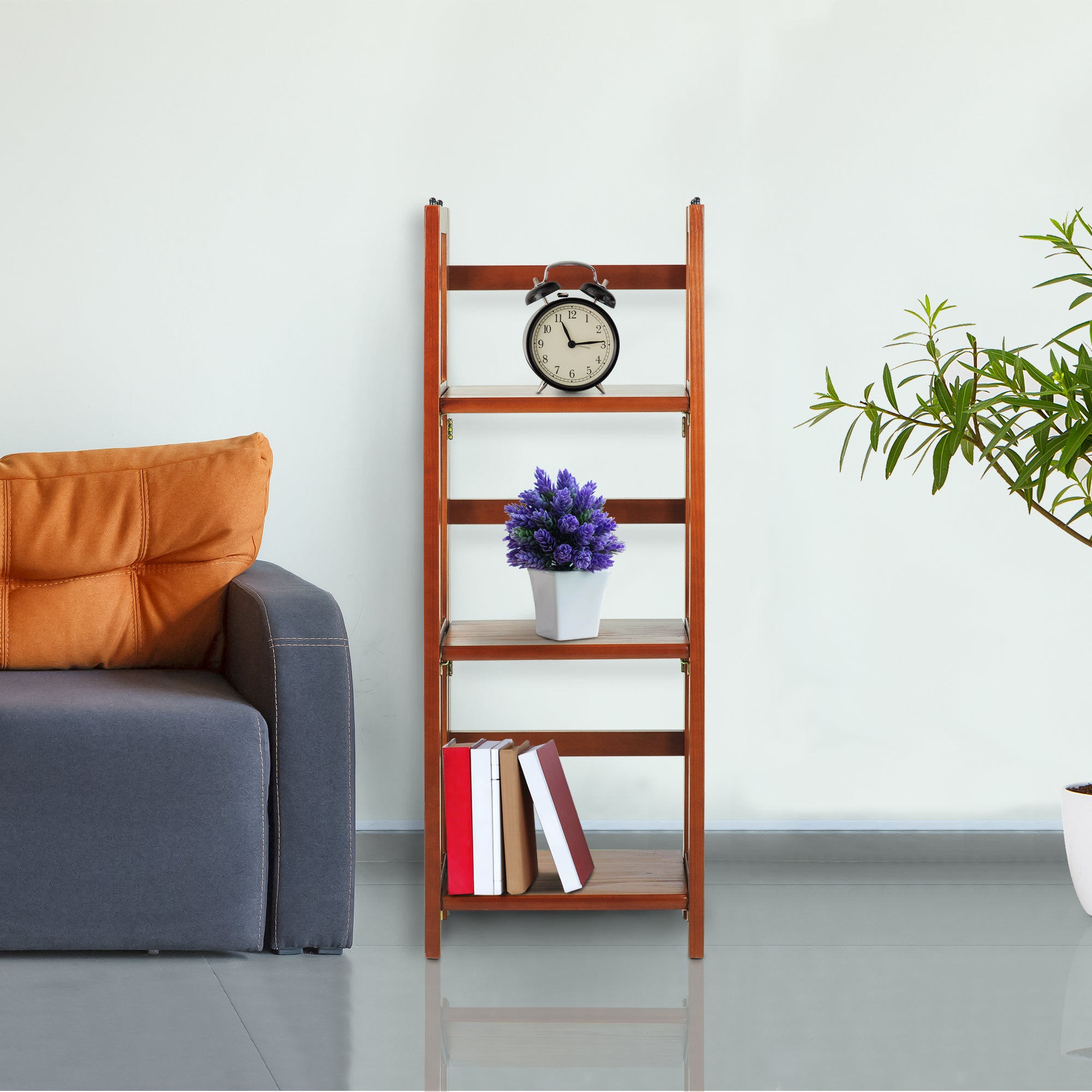 Casual Home 3 Shelf 14 Inch Folding Wood Bookcase, Mahogany  (2 Pack)