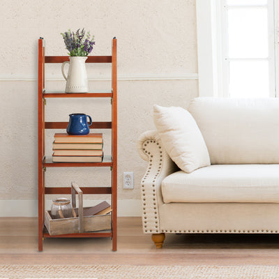 Casual Home 3 Shelf 14 Inch Folding Wood Bookcase, Mahogany  (2 Pack)