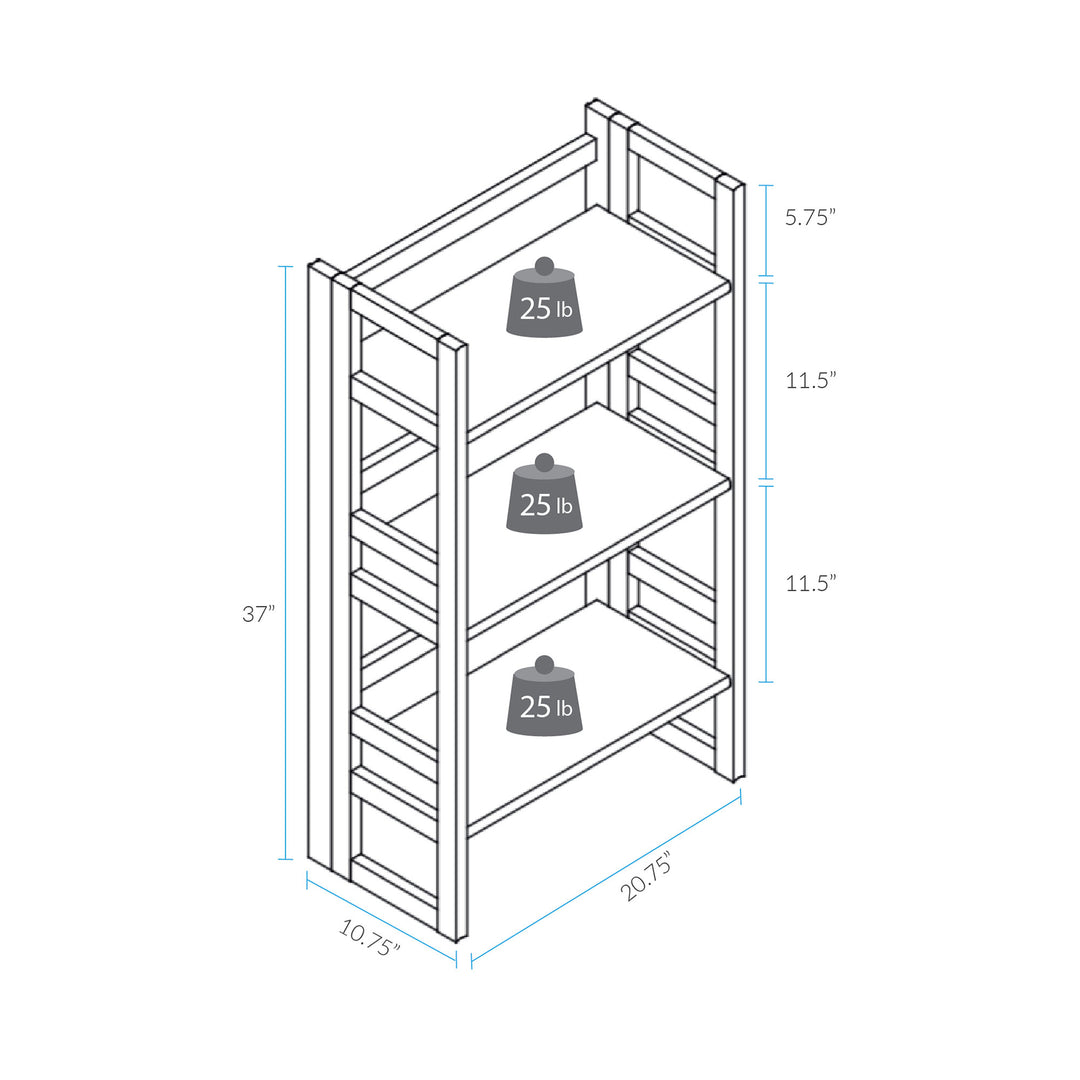 Casual Home 3 Shelf Folding Student Bedroom Living Room Bookcase (Open Box)