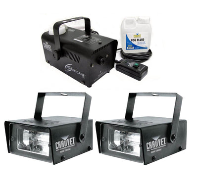 (2) Chauvet DJ CH-730 Mini Strobe LED Lights w/ Hurricane 700 H700 Fog Machine - VMInnovations