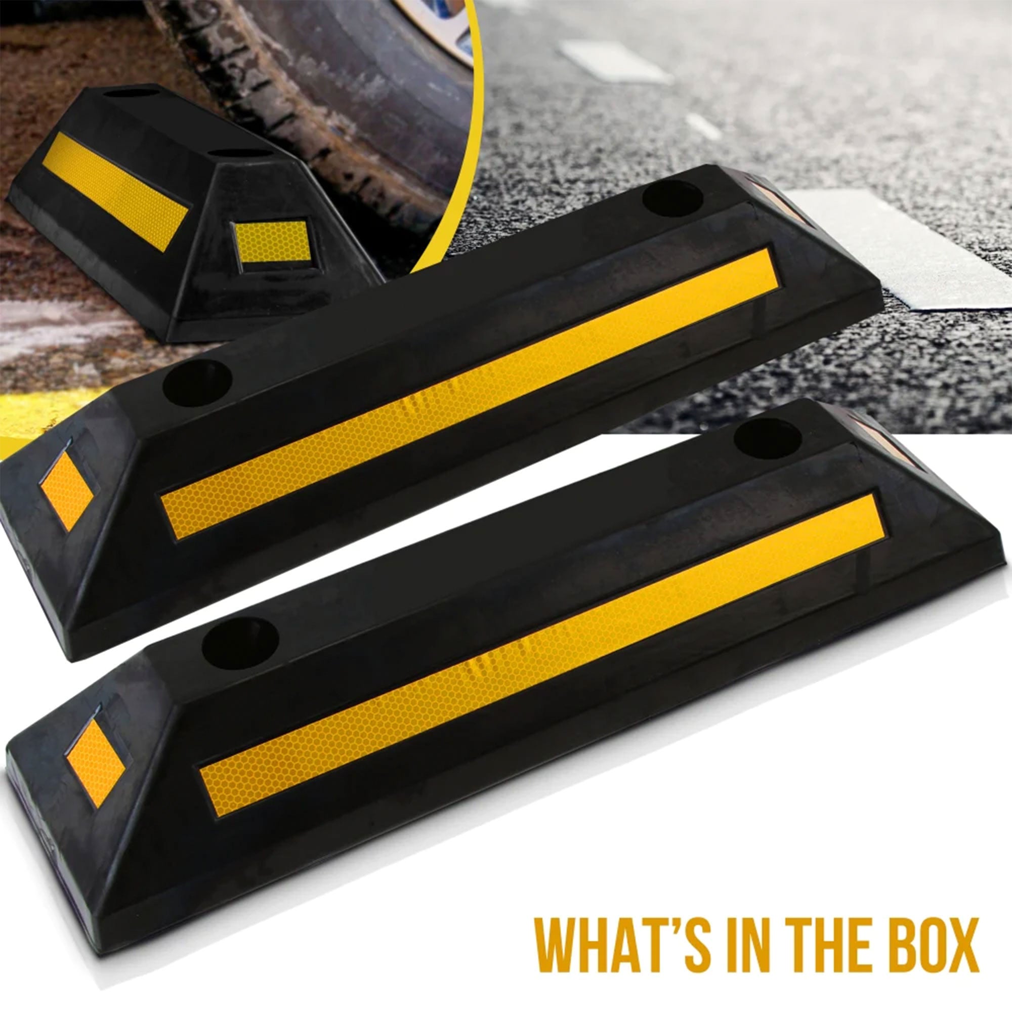 Pyle Heavy Duty Car & Truck Wheel Stop Rubber Parking Tire Block (2pk)(Open Box) - VMInnovations