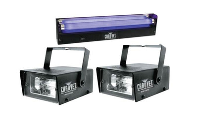 2) CHAUVET CH-730 35W Mini Strobe DJ Club Lights + NV-F18 18" 15W UV Black-Light
