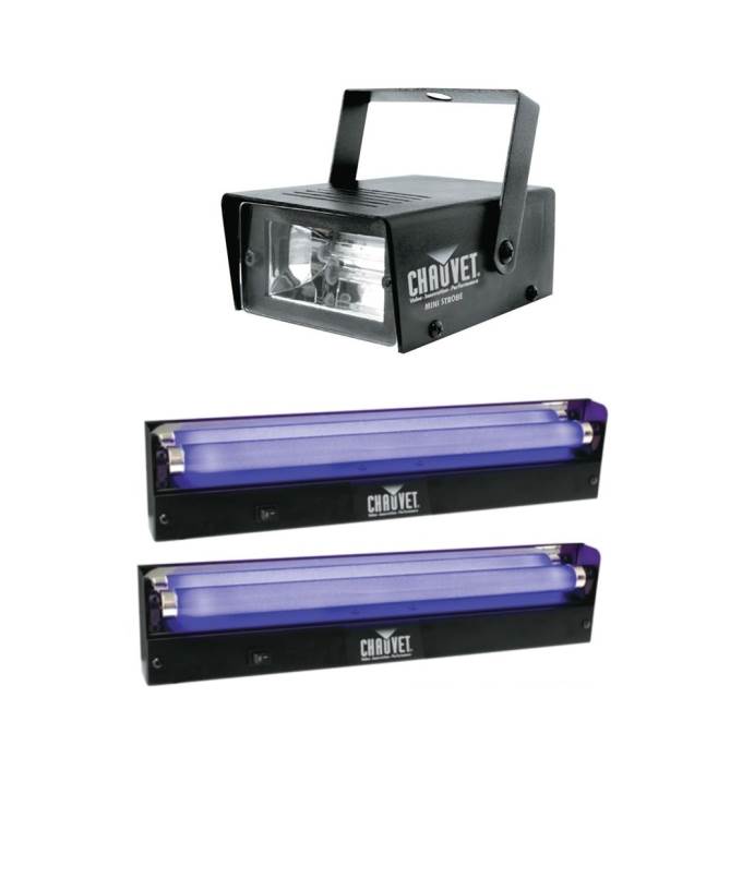 CHAUVET DJ CH-730 35W Mini Strobe Club Light + 2) NV-F18 18" 15W UV Black-Lights