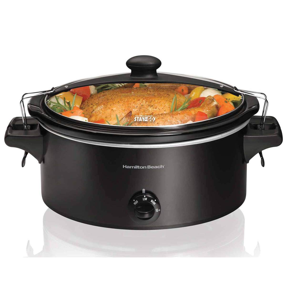 Hamilton Beach Stay or Go 6 Quart Slow Cooker with Handles & 150 Recipe Cookbook