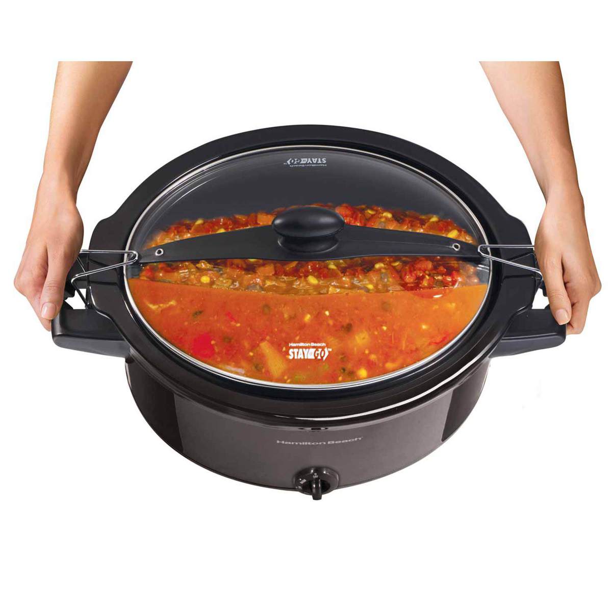 Hamilton Beach Stay or Go 6 Quart Slow Cooker with Handles & 150 Recipe Cookbook