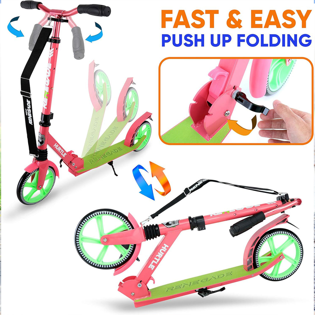 Hurtle Adjustable and Foldable Kick Scooter with High Impact Wheels, Watermelon