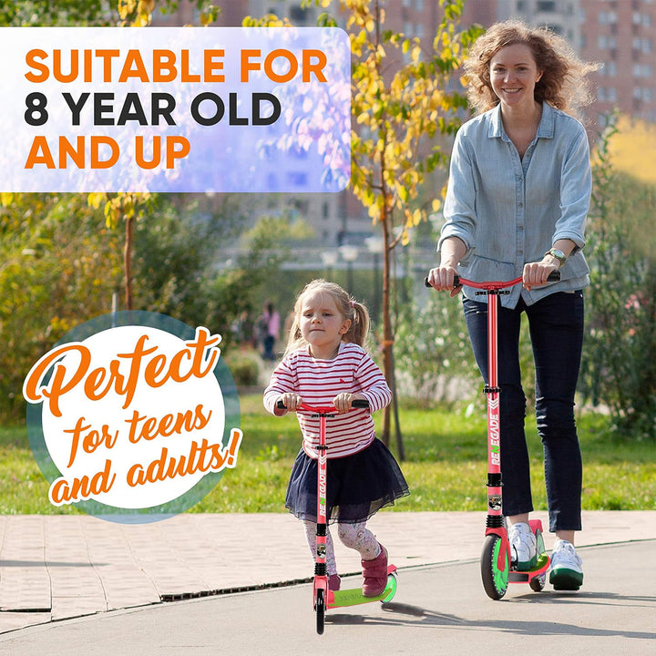 Hurtle Adjustable and Foldable Kick Scooter with High Impact Wheels, Watermelon