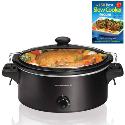 Hamilton Beach Stay or Go 6 Quart Slow Cooker with Handles & 150 Recipe Cookbook