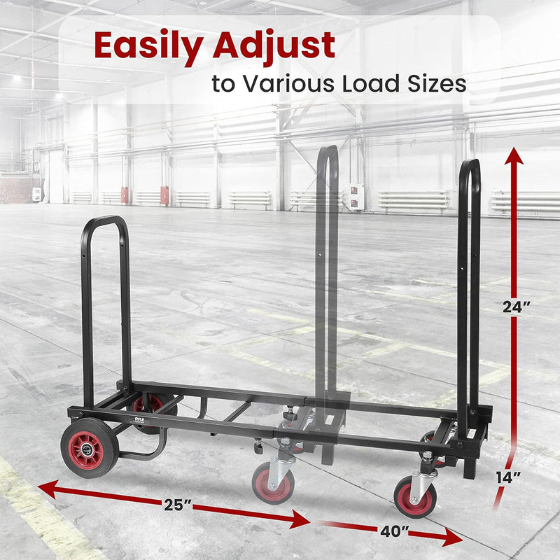 Pyle Adjustable Folding Hand Truck Dolly Platform Equipment Cart, Black (Used)