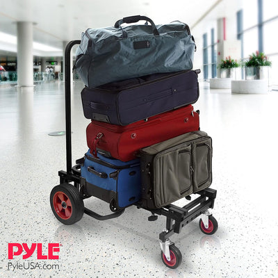 Pyle Compact Adjustable Folding Hand Truck Equipment Cart, Black (Open Box)