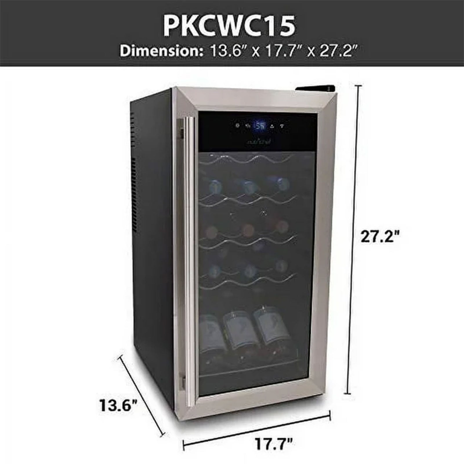 NutriChef Wine Chilling Countertop Cooler w/Digital Control, 15 Bottle Capacity - VMInnovations