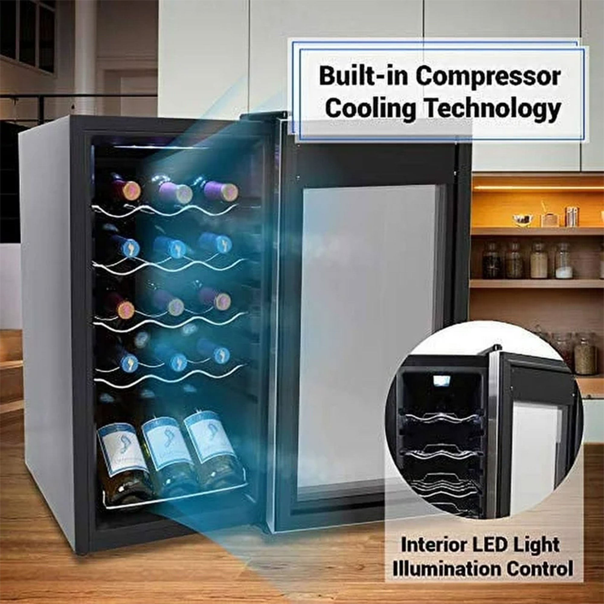 NutriChef Wine Chilling Countertop Cooler w/Digital Control, 15 Bottle Capacity - VMInnovations