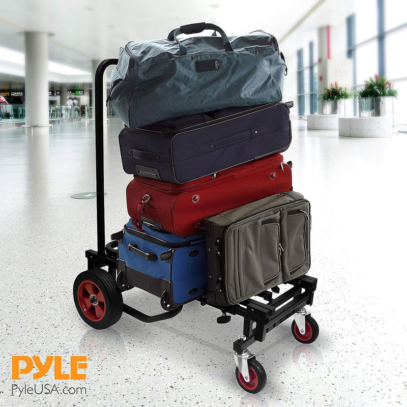 Pyle Compact Adjustable Folding Hand Truck Dolly Platform Equipment Cart, Black