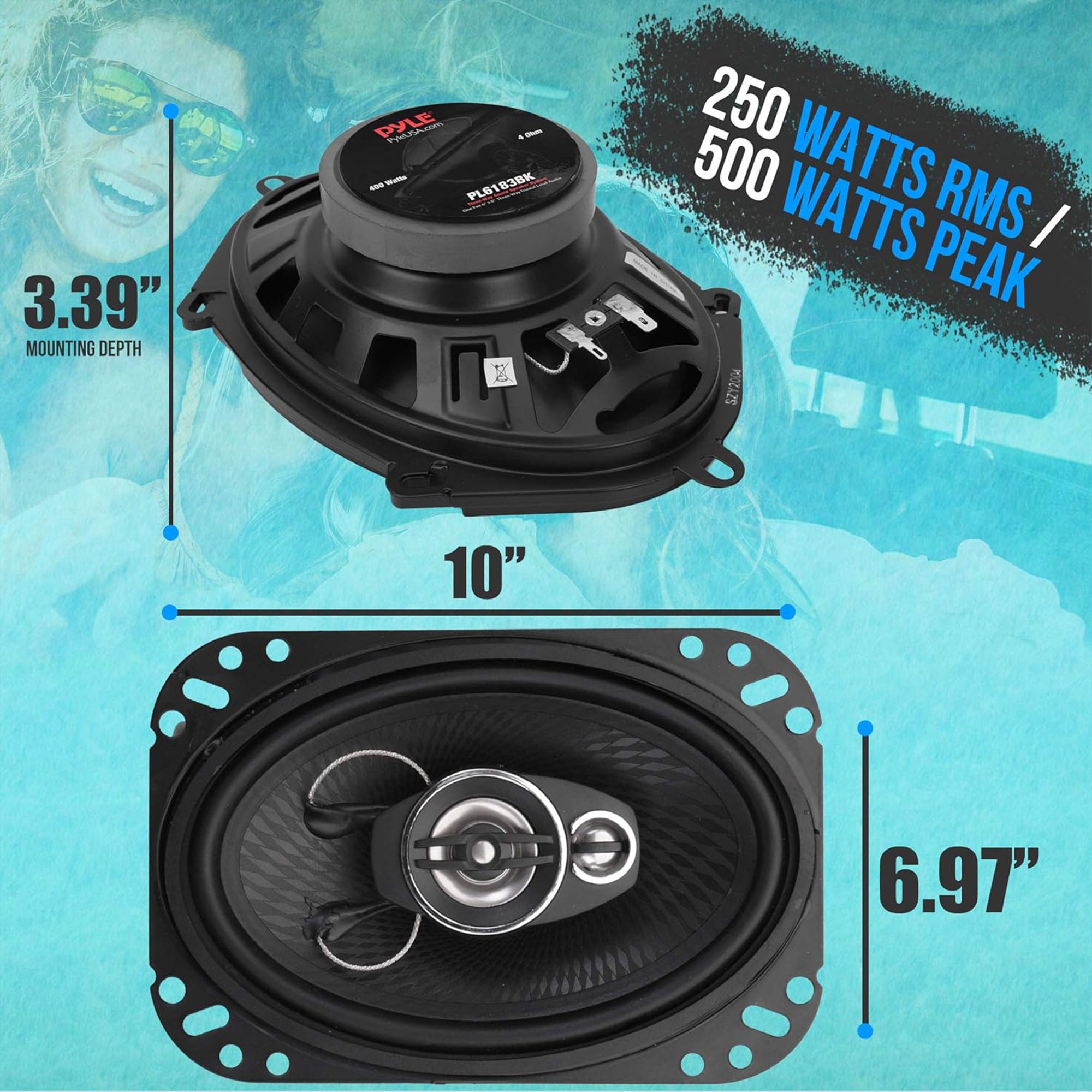 Pyle 4 Way 6x9 Inch Quadriaxial Loud Pro Speaker, Black (Set of 2) (Open Box)
