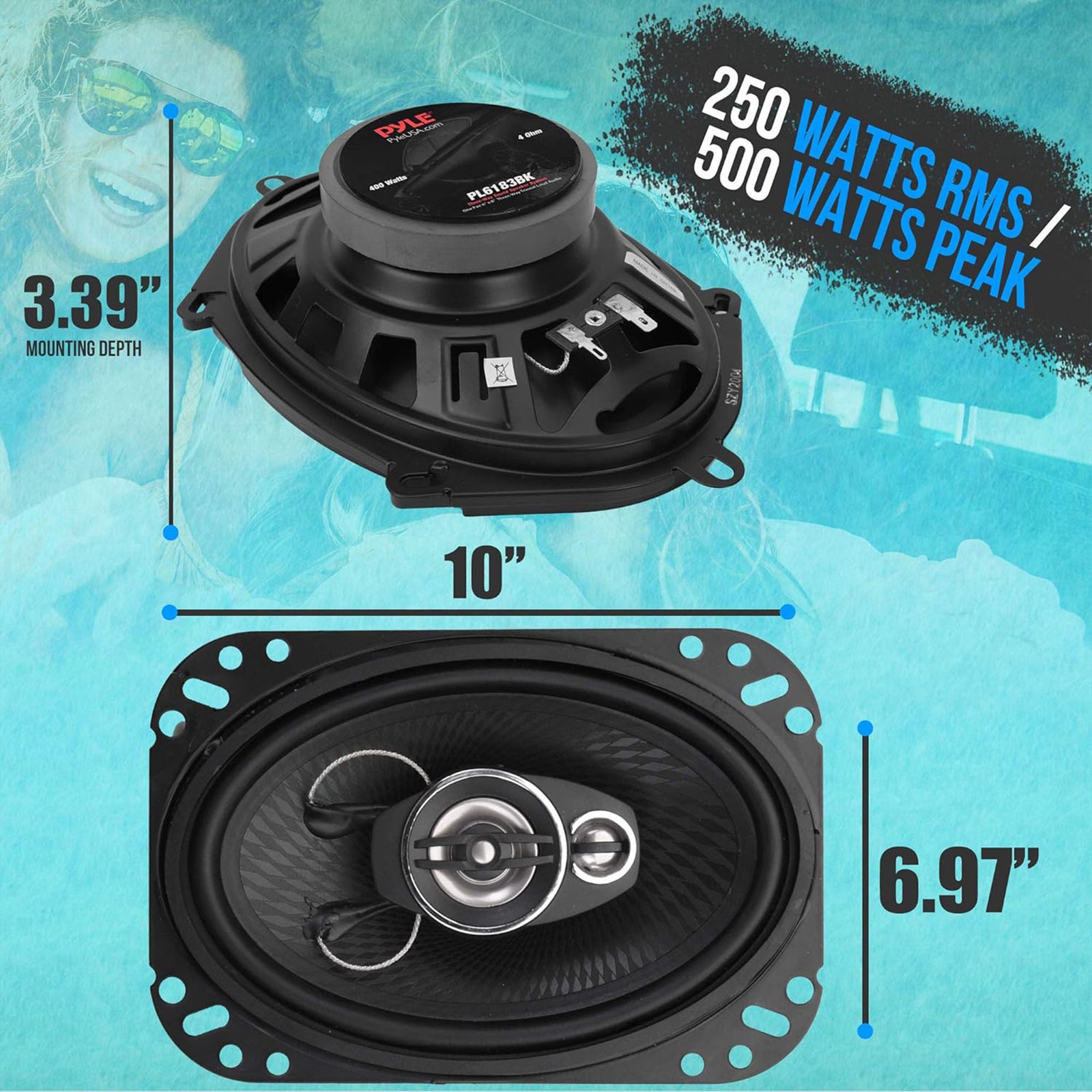 Pyle 4 Way 6"x9" Quadriaxial Loud Pro Audio Sound Speaker, Black (2pk) (Used) - VMInnovations