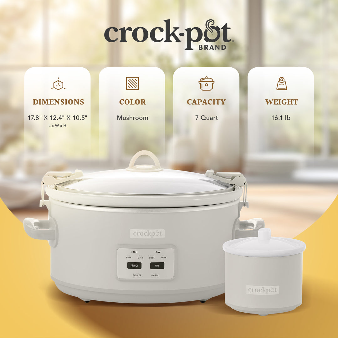 Crock-Pot 7 Qt Cook & Carry Slow Cooker w/ Touch Control and Lid, Mushroom(Used)