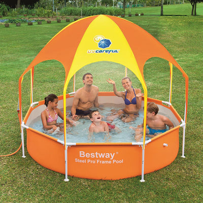 Bestway Kids Play Pool w/ UV Canopy and Swimline 4' Telescopic Pool Skimmer Net