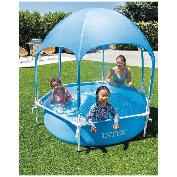 INTEX 28209EP Canopy Metal Frame Above Ground Pool: 6ft x 15in, Built-In Sprayer - VMInnovations