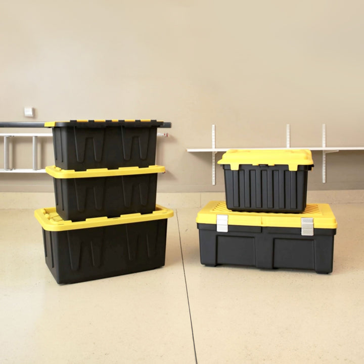 Homz 15 Gal Durabilt Storage Container w/Snap Lid, Black/Yellow(2 Pk)(Open Box) - VMInnovations