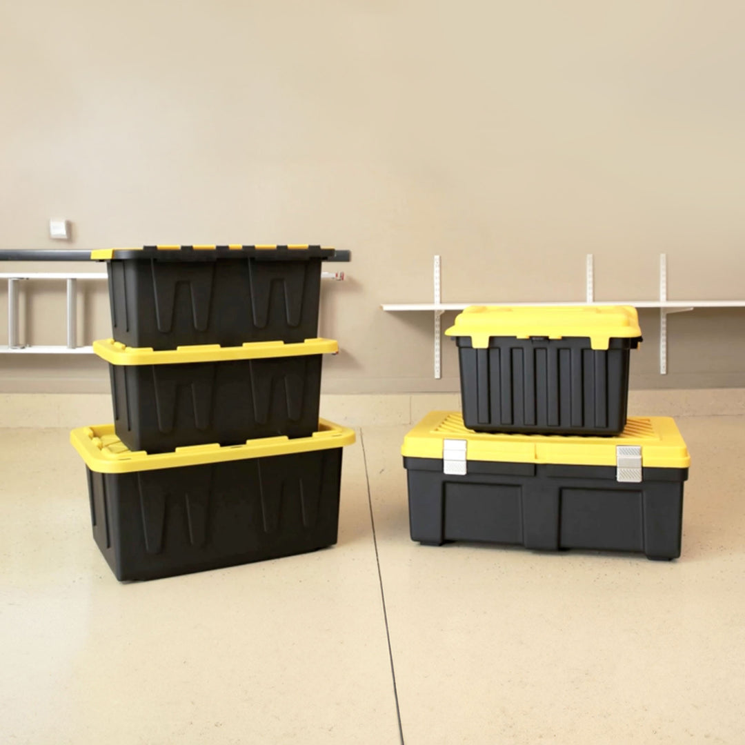 Homz 15 Gal Durabilt Home Storage Container w/Snap Lid, Black/Yellow(2pk) (Used)