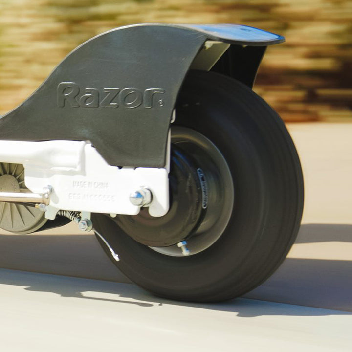 Razor Seated Electric Scooter for Kids, Pneumatic Tires, Seat, White/Blue (Used)