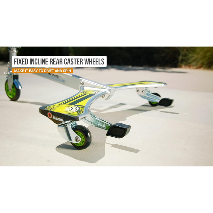 Razor DLX PowerWing Caster Scooter, 3 Urethane Wheels for Taller Riders, Green