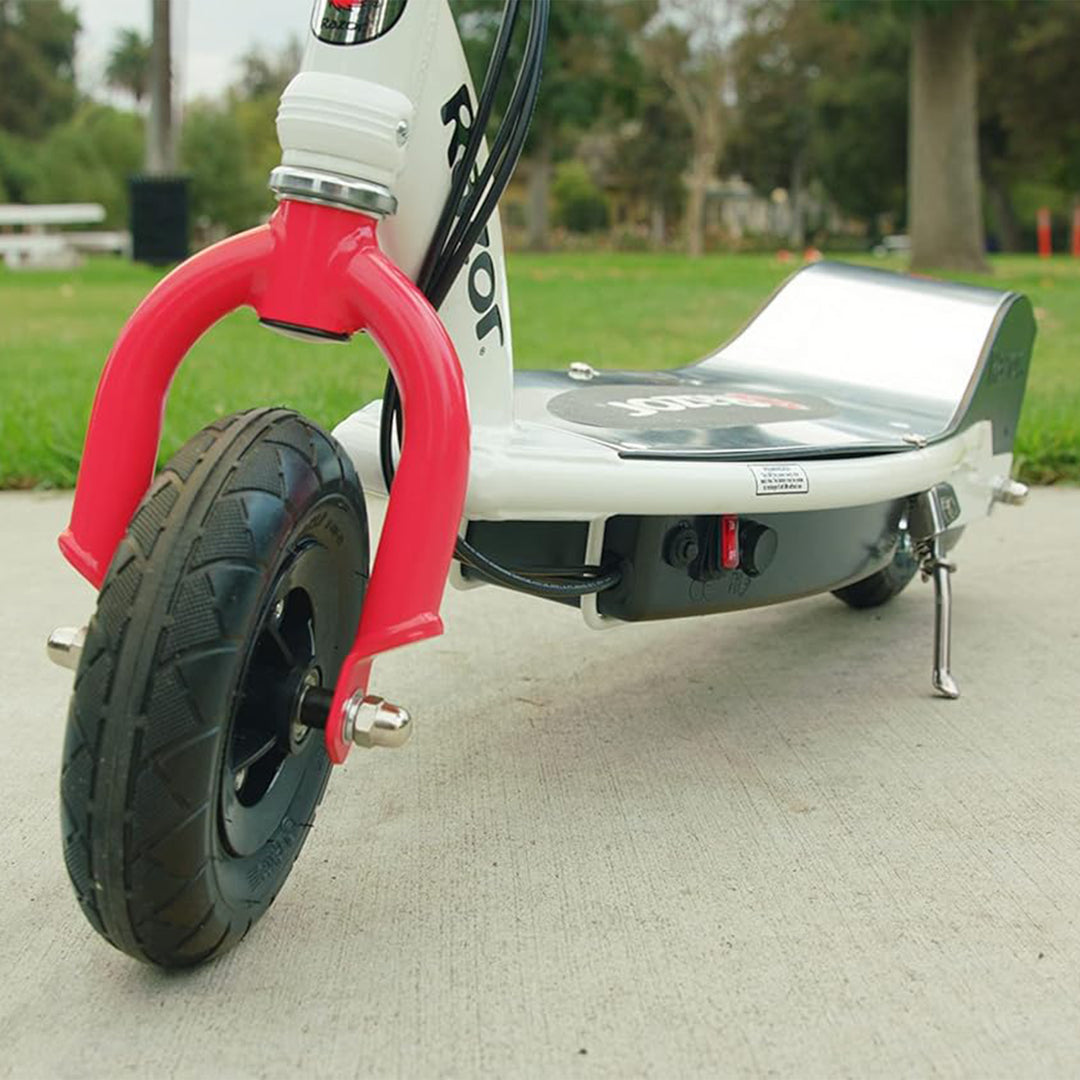 Razor E200 Electric Scooter for Teens, Adults, 8” Pneumatic Tires, White/Red