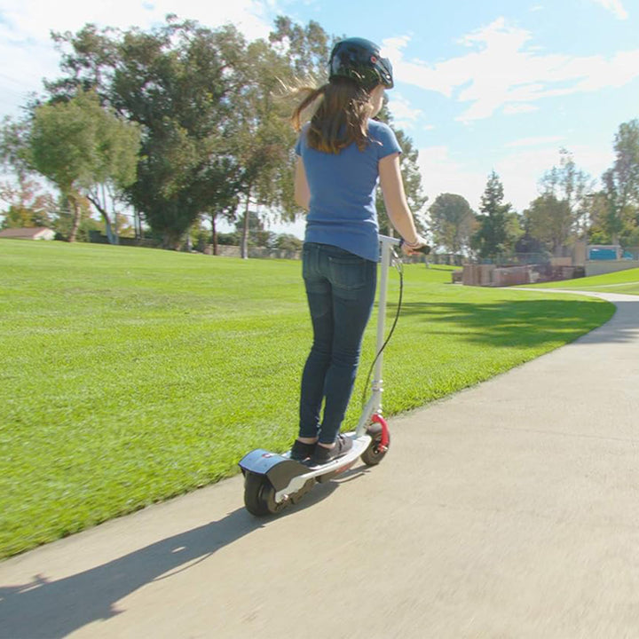 Razor E200 Electric Scooter for Teens, Adults, 8” Pneumatic Tires, White/Red