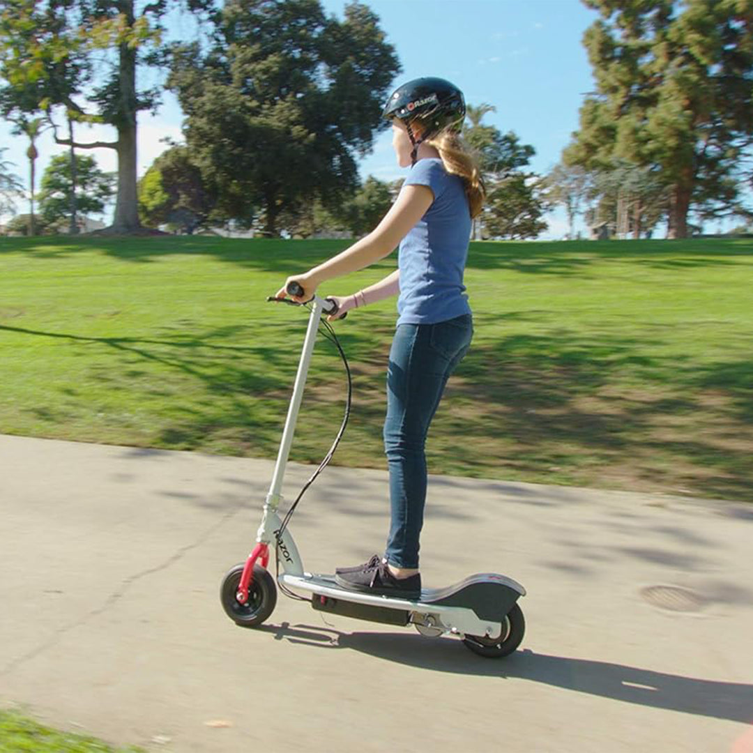 Razor E200 Electric Scooter for Teens, Adults, 8” Pneumatic Tires, White/Red