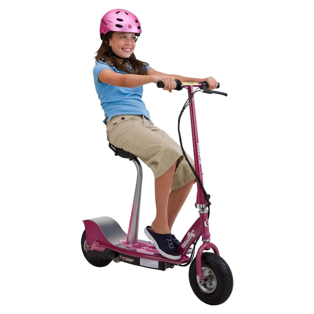 Razor E300S Seated Electric Scooter for Kids, Pneumatic Tires, Seat, Matte Pink
