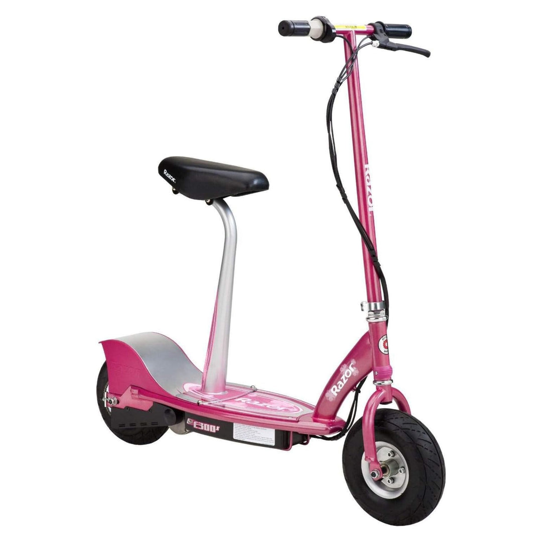 Razor E300S Seated Electric Scooter for Kids, Pneumatic Tires, Seat, Matte Pink