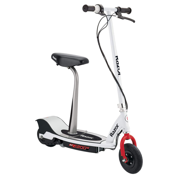 Razor E200S Seated Electric 12 MPH Scooter w/ Twist Grip Throttle & Brake, White