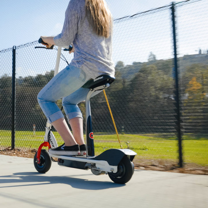 Razor E200S Seated Electric 12 MPH Scooter w/ Twist Grip Throttle & Brake, White