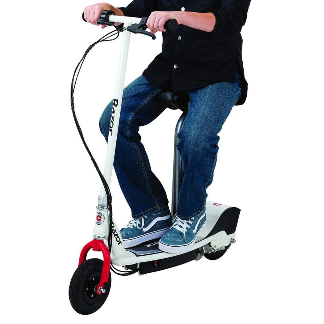 Razor E200S Seated Electric 12 MPH Scooter w/ Twist Grip Throttle & Brake, White