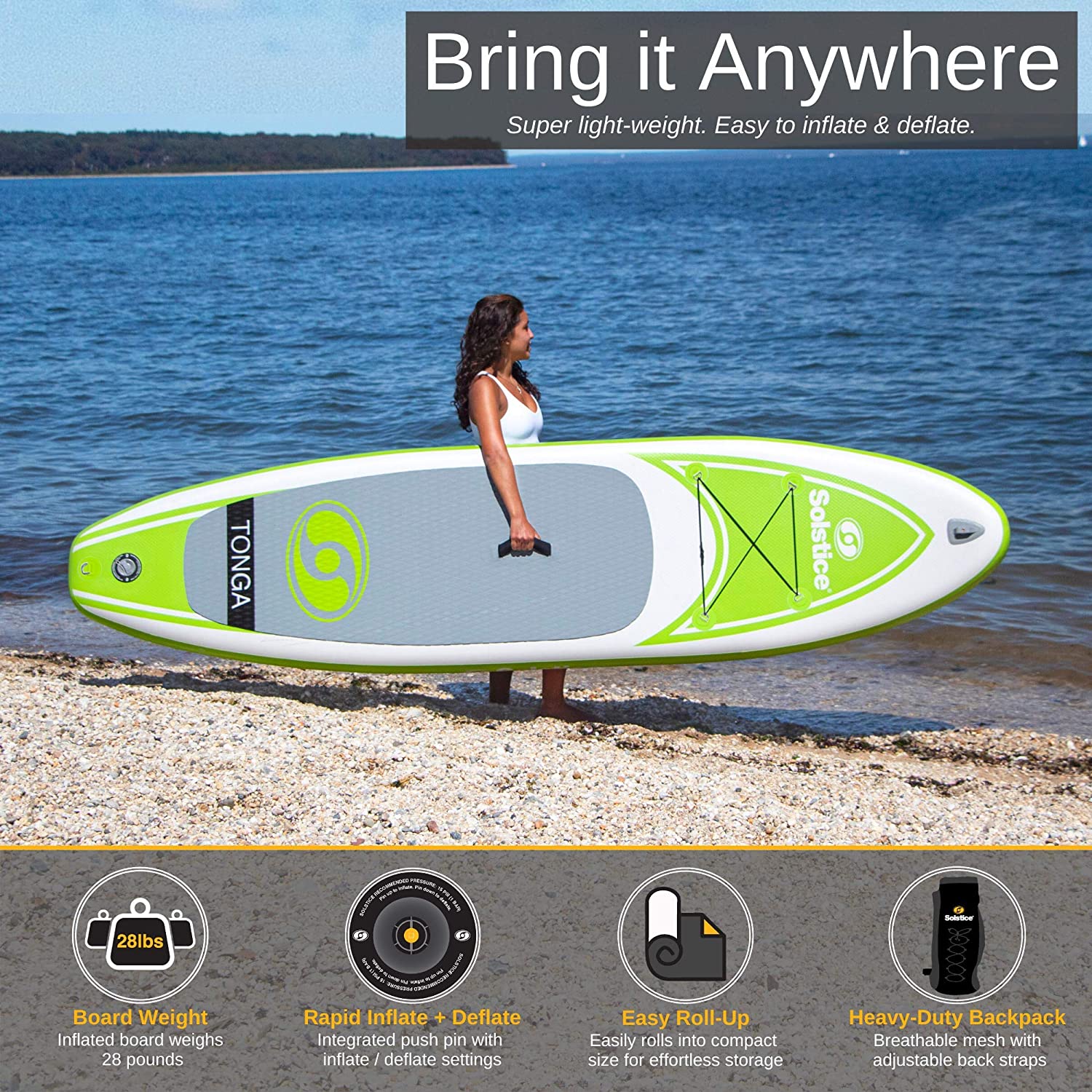 Solstice Tonga 10.8' Inflatable Stand-Up Paddle Board, Non-Slip Deck, SUP Set - VMInnovations