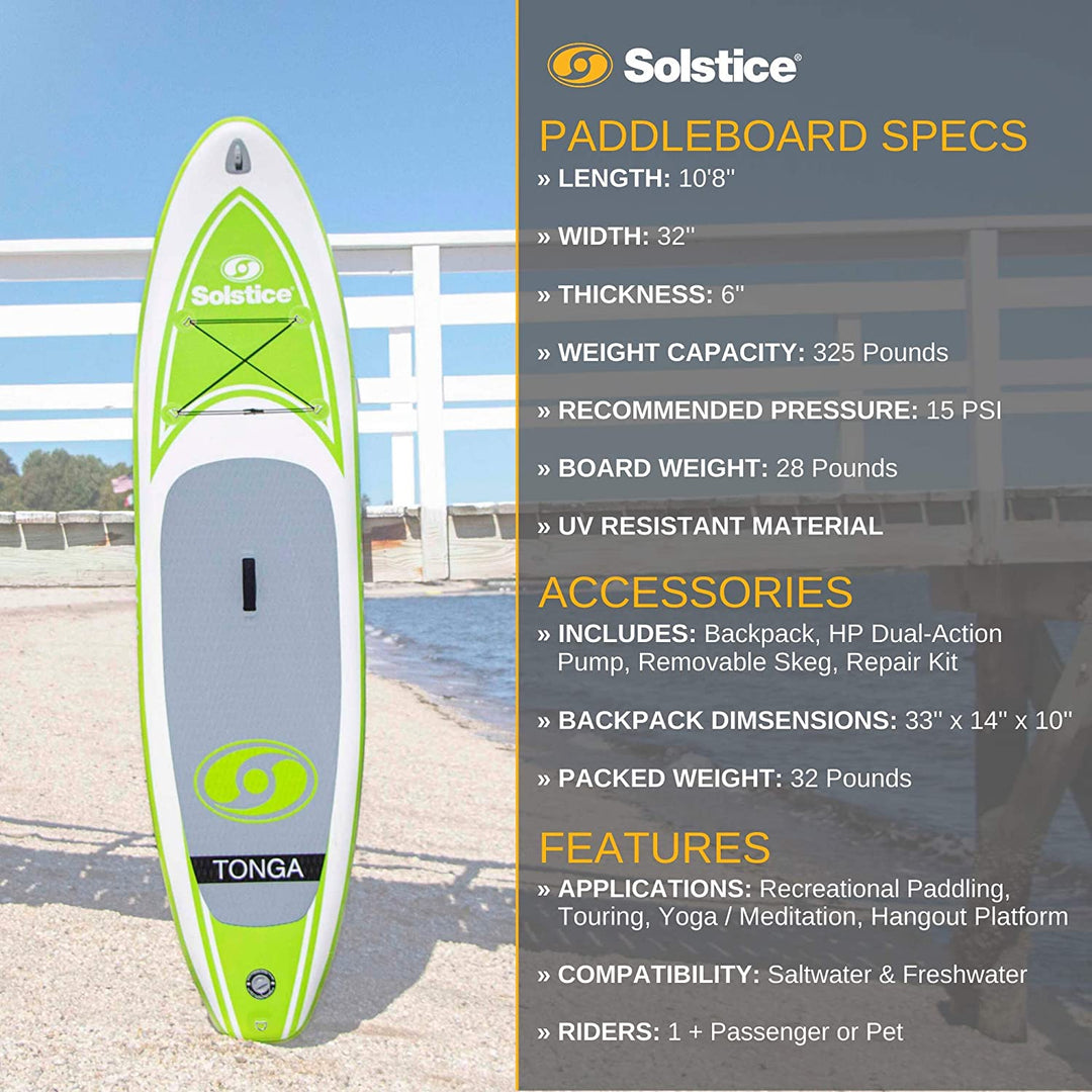 Solstice Tonga 10.8' Inflatable Stand-Up Paddle Board, Non-Slip Deck, SUP Set - VMInnovations