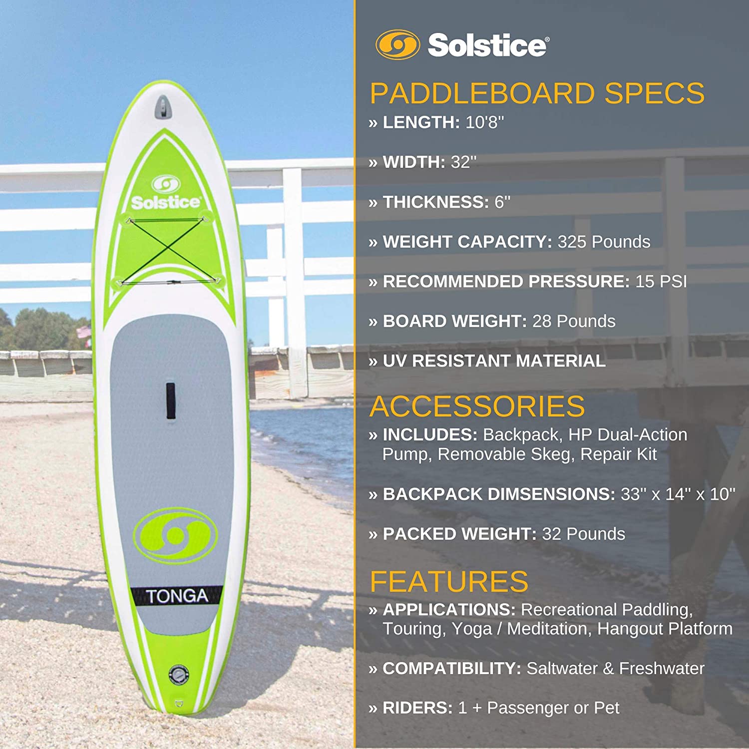 Solstice Tonga Inflatable Stand-Up Light Weight Paddle Board SUP Board -Open Box