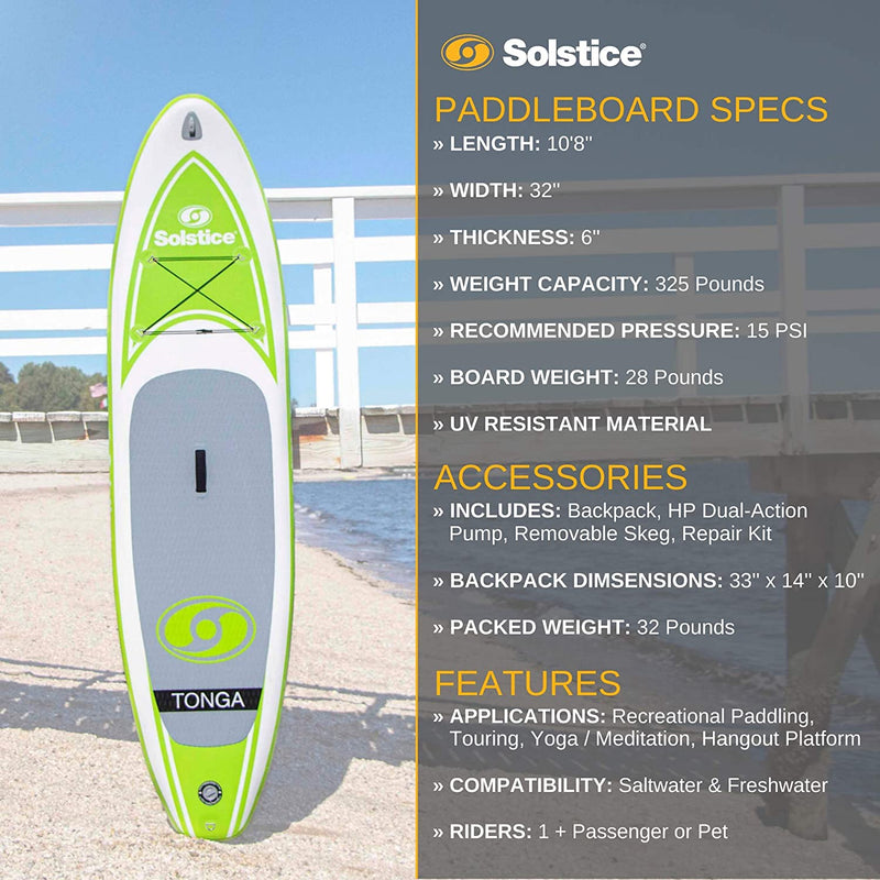 Solstice Tonga 35132 Inflatable Stand-Up Light Weight Paddleboard Board - Used