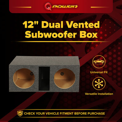 Q Power Dual Subwoofer Box, Heavy Duty Extra Large Bass Enclosure (Open Box)