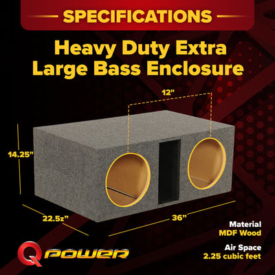 Q Power Dual Subwoofer Box, Heavy Duty Extra Large Bass Enclosure (Open Box)