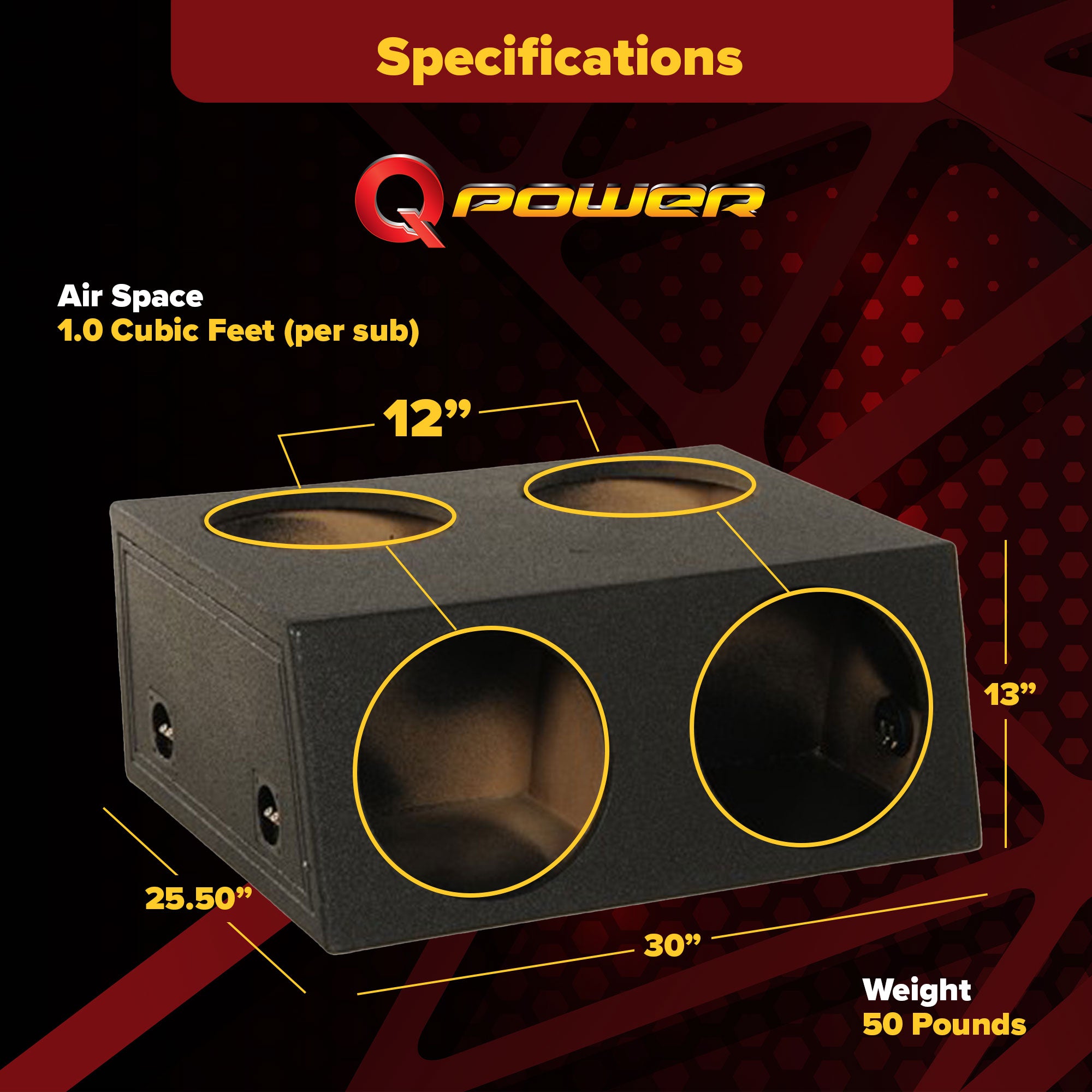 Q Power Quad 12 Inch Sealed Subwoofer Box with Spray-On Bedliner (Open Box)
