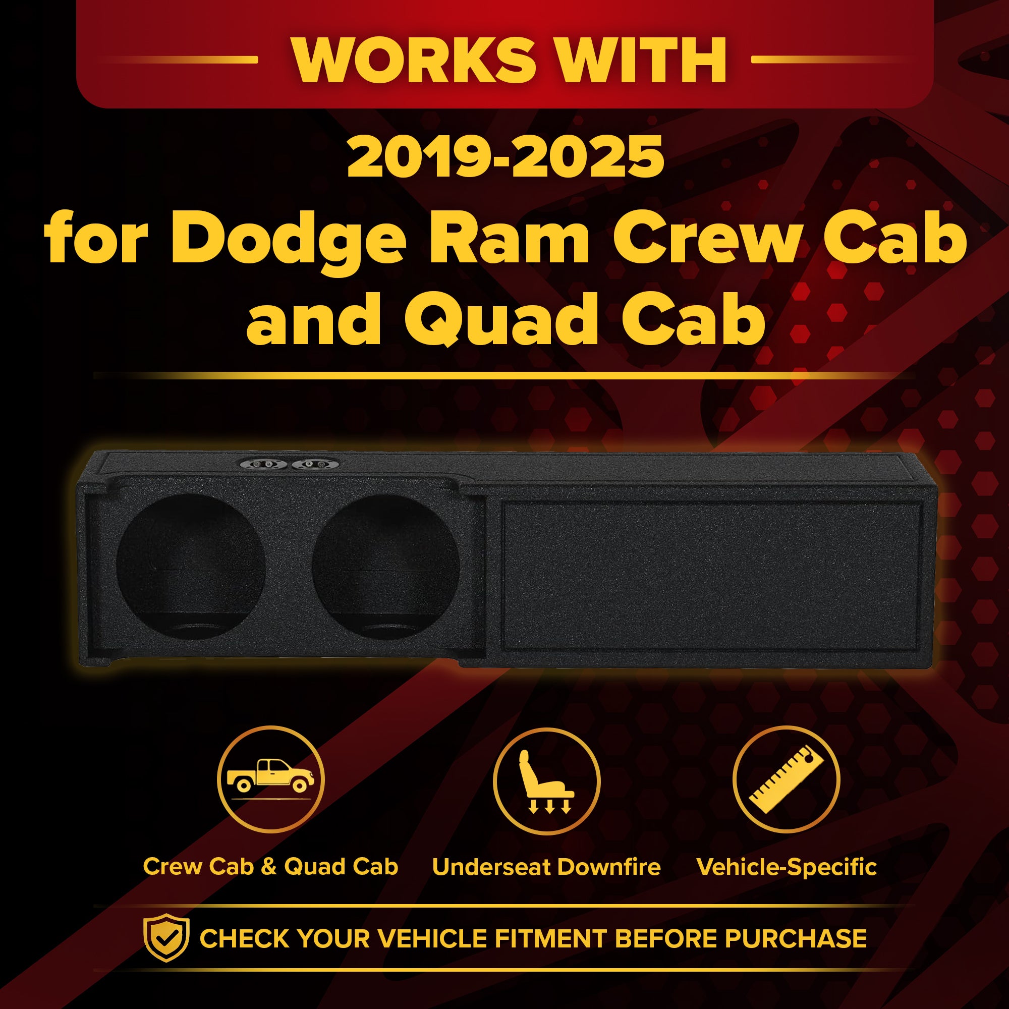 QPower 10" Ported Sub Box for Dodge Ram Crew Cab & Quad Cab 19-25 (Open Box) - VMInnovations