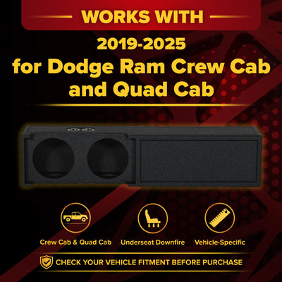 QPower 10" Ported Sub Box for Dodge Ram Crew Cab & Quad Cab 19-25 (Open Box) - VMInnovations