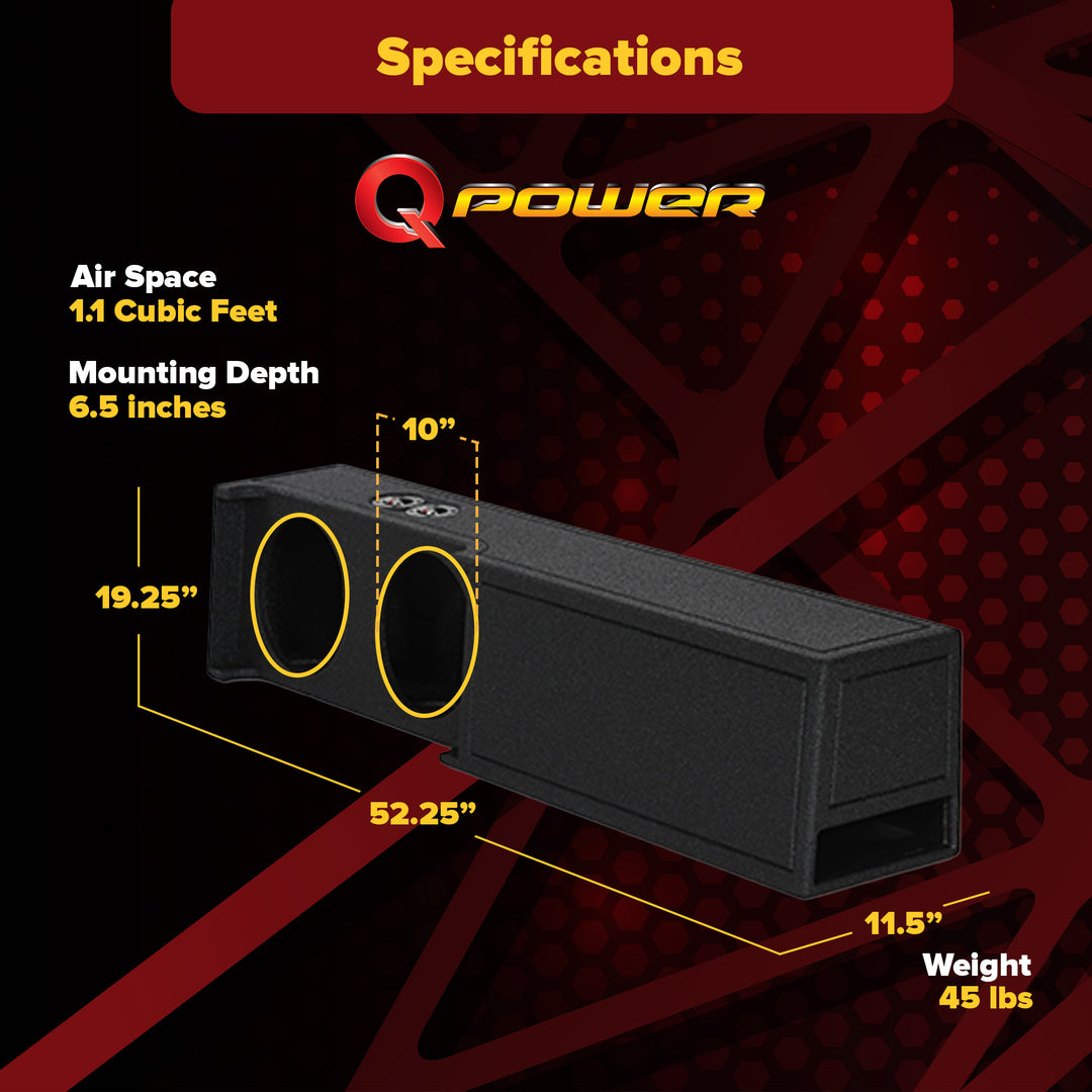 Q Power Dual 10" Ported Subwoofer Enclosure, 2019+ Dodge Crew, Audio Box, Black
