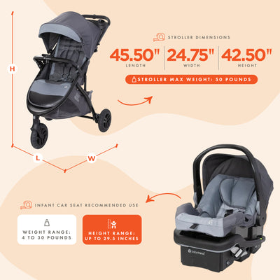 Baby Trend Tango 3 Wheel Stroller Travel System w/ EZ-Lift Plus Infant Car Seat