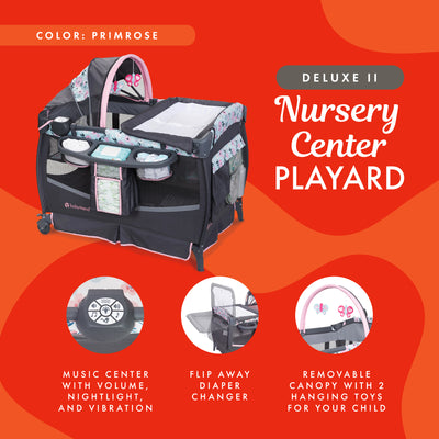 Baby Trend Deluxe II Nursery Center Playard Bassinet & Changing Table, Primrose - VMInnovations