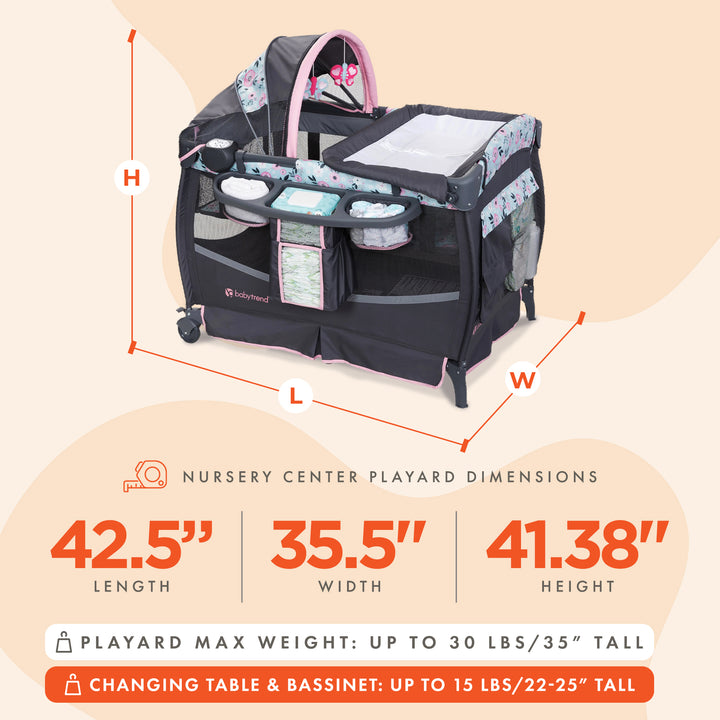 Baby Trend Deluxe II Nursery Center Playard Bassinet & Changing Table, Primrose